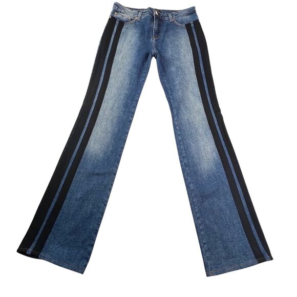 Roberto Cavalli Womens Italian Double Tuxedo Striped Jeans XL Kick Flared Italy - Picture 5 of 16